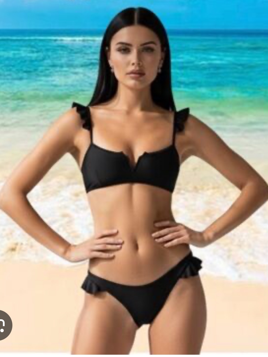 Kendall & Kylie Black Ruffled Bikini Set
